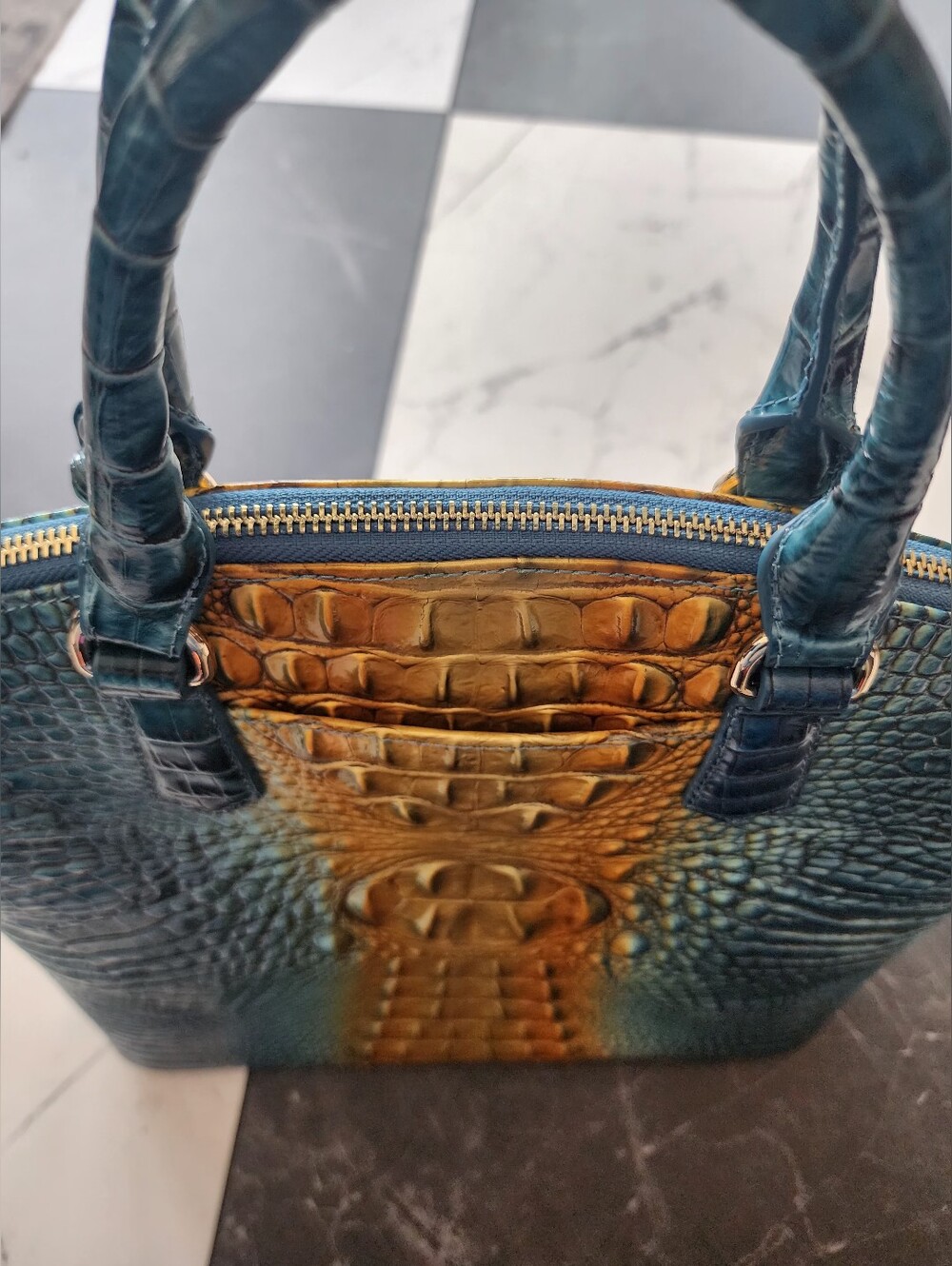 NWOT Brahmin Large Duxbury Satchel Bermuda Ombre Melbourne Croc-Embossed Leather - Picture 3 of 13